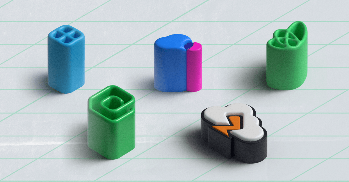 A set of different colored 3D printed cylinders enhanced with cloud cost management software.