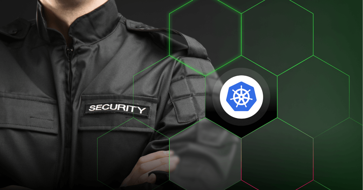 A man in a uniform is standing in front of a hexagonal background promoting Kubernetes security.