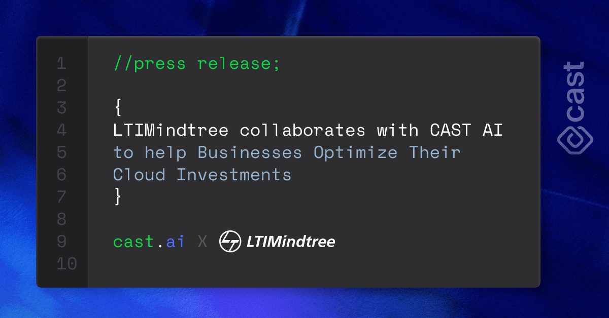 A computer screen with a text that reads LTIMindtree collaborates with CAST AI to optimize cloud investments.