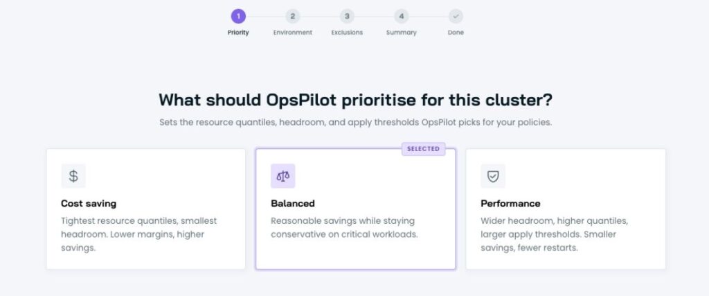 Cast AI's Dashboard > OpsPilot Steps Screenshot