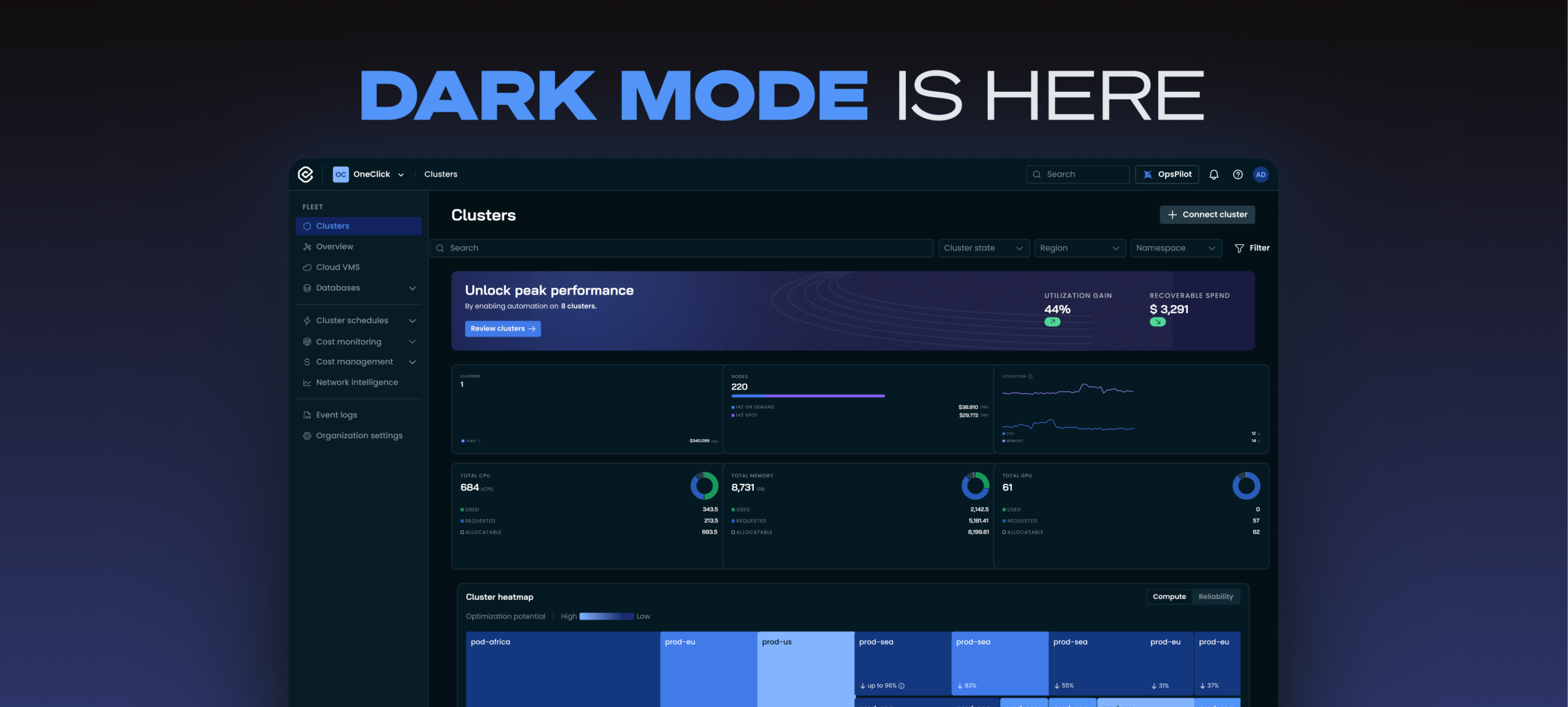 Cast AI console dark mode activated